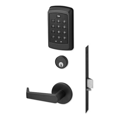 Yale nexTouch Mortise Lock Z-Wave Plus v2 Pushbutton Cylinder Override, Augusta Lever, Black Suede